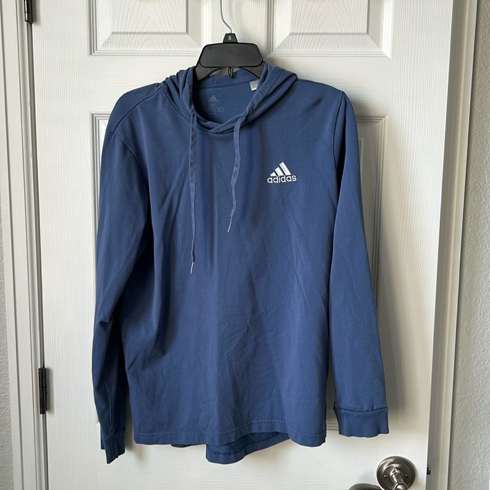 Adidas light hoodie steel blue with white logo